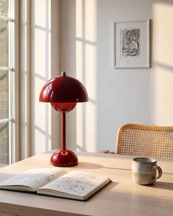 Table Lamp - CRIMSON, domed table lamp in glossy deep red painted metal, view 3