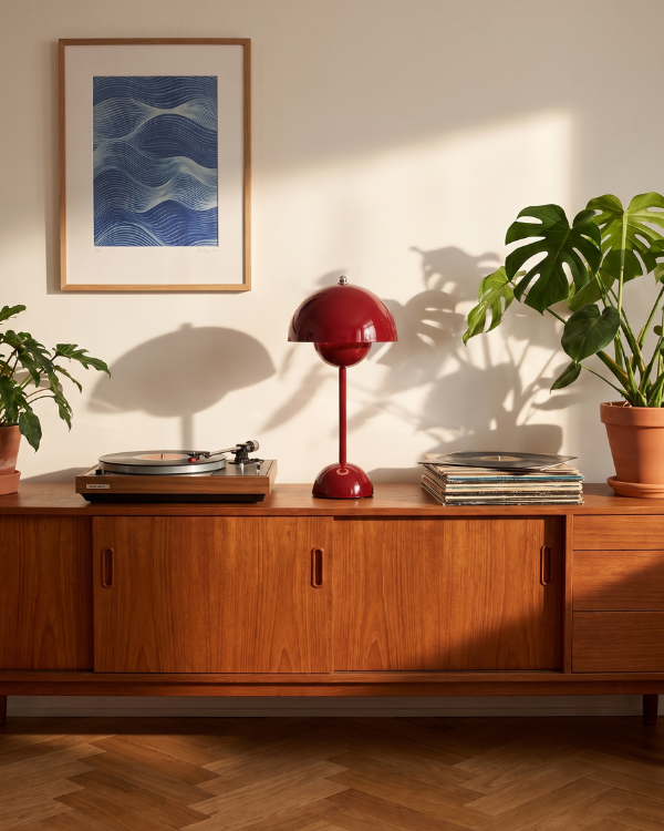 Table Lamp - CRIMSON, domed table lamp in glossy deep red painted metal, view 2