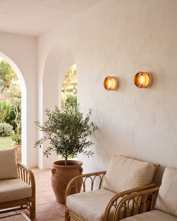 Wall Lamp - EVO, amber-tinted glass dome on a white aluminium base, view 5
