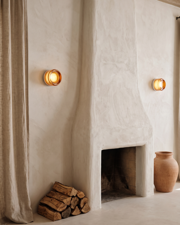 Wall Lamp - EVO, amber-tinted glass dome on a white aluminium base, view 6