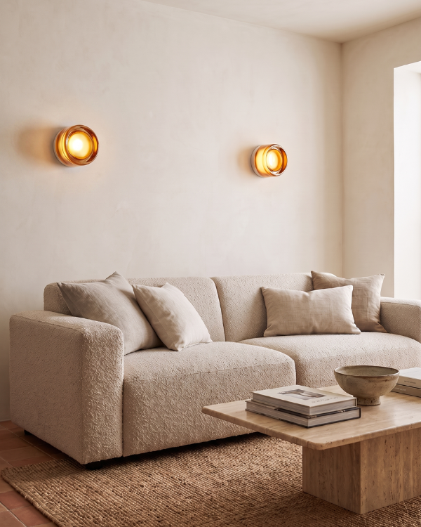 Wall Lamp - EVO, amber-tinted glass dome on a white aluminium base, view 8