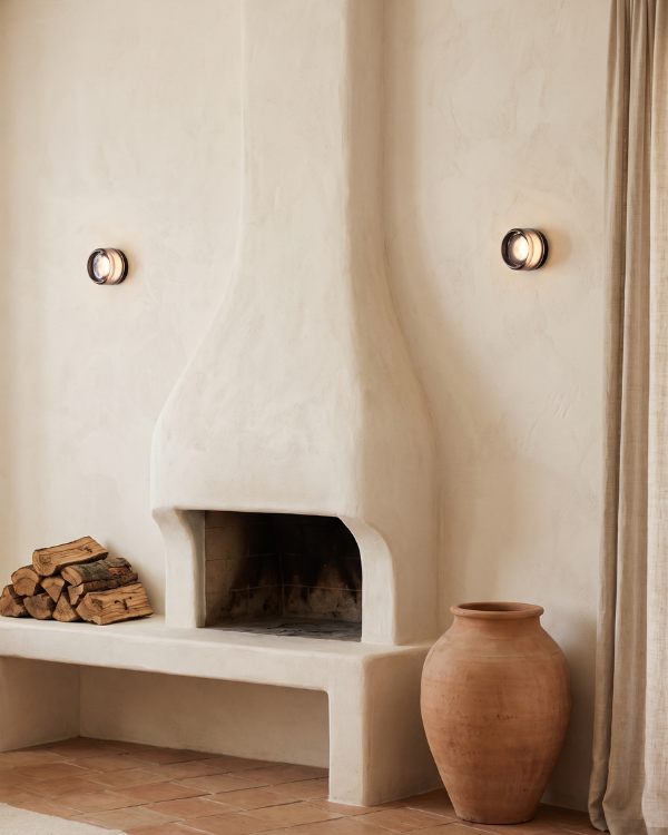 Wall Lamp - OVA, smoke grey glass dome on a matte black aluminium base, view 6