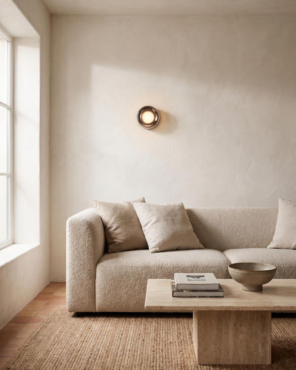 Wall Lamp - OVA, smoke grey glass dome on a matte black aluminium base, view 8