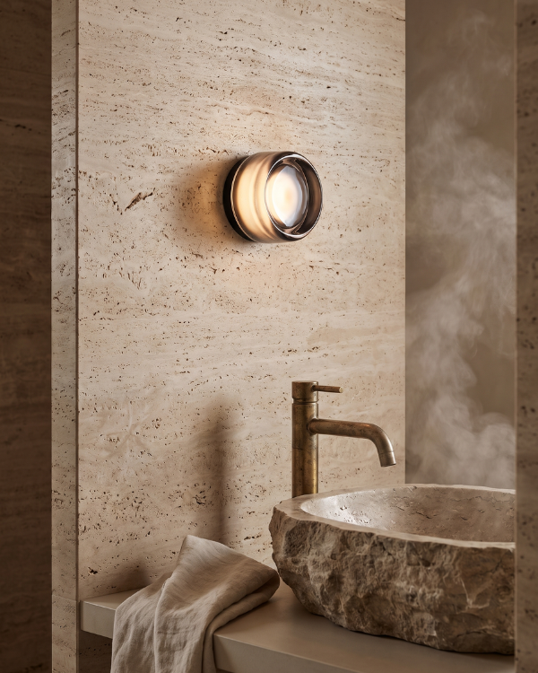 Wall Lamp - OVA, smoke grey glass dome on a matte black aluminium base, view 9
