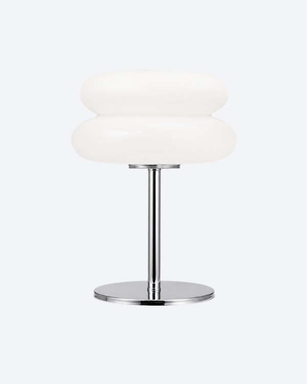 Macaron Table Lamp - CLOUD, two stacked frosted white domes on a slim chrome stem