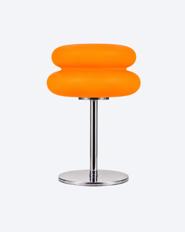 Macaron Table Lamp - TANGERINE, two stacked frosted orange domes on a slim chrome stem