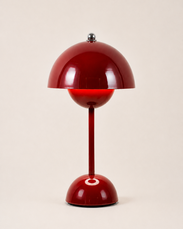 Table Lamp - CRIMSON, domed table lamp in glossy deep red painted metal