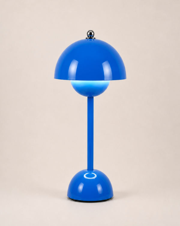 Table Lamp - AZURE, domed table lamp in glossy blue painted metal