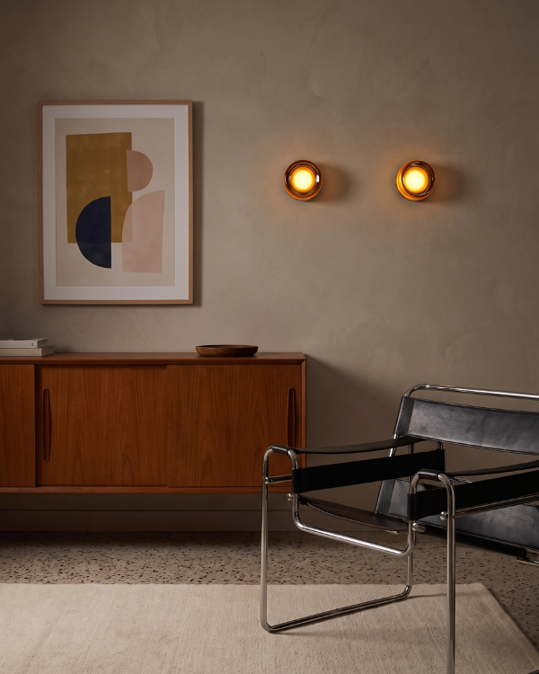 Wall Lamp - AVA, amber-tinted glass dome on a matte black aluminium base, view 7