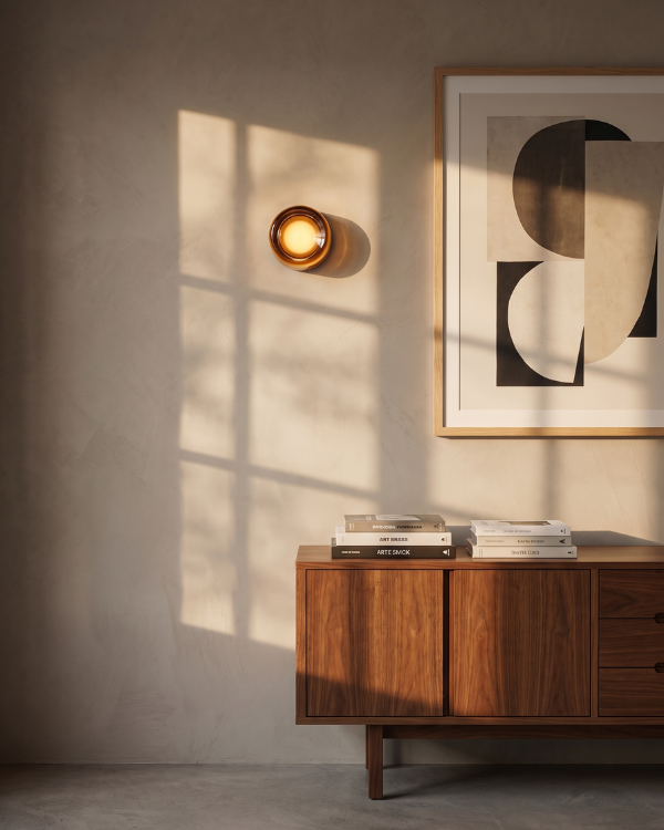Wall Lamp - AVA, amber-tinted glass dome on a matte black aluminium base, view 6