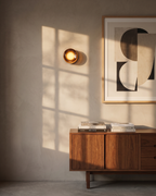 Wall Lamp - AVA, amber-tinted glass dome on a matte black aluminium base, view 6
