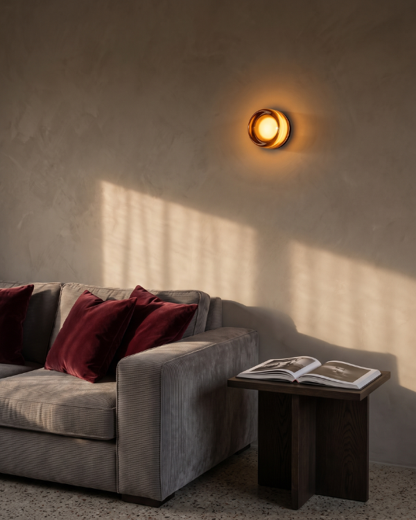 Wall Lamp - AVA, amber-tinted glass dome on a matte black aluminium base, view 8