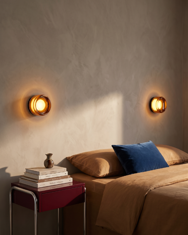 Wall Lamp - AVA, amber-tinted glass dome on a matte black aluminium base, view 3