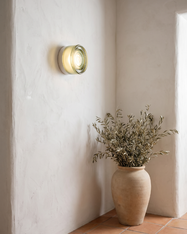 Wall Lamp - ALBA, pale green rippled glass dome on a polished aluminium base, view 8