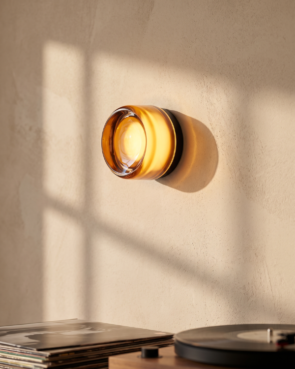 Wall Lamp - AVA, amber-tinted glass dome on a matte black aluminium base, view 4