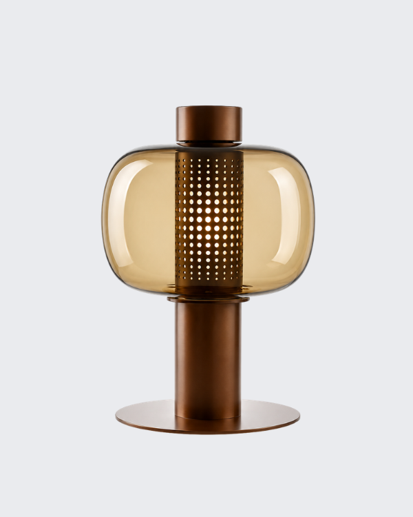 Stell's Lamp - COPPER, copper-toned blown glass over a perforated metal cylinder