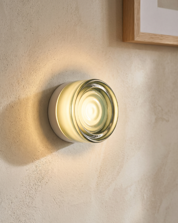 Wall Lamp - ALBA, pale green rippled glass dome on a polished aluminium base, view 5