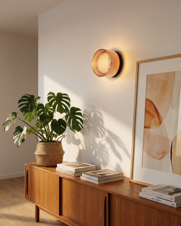 Wall Lamp - ILA, copper-toned ribbed glass dome on a matte black aluminium base, view 2