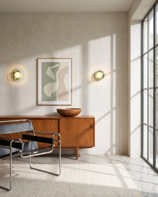Wall Lamp - ALBA, pale green rippled glass dome on a polished aluminium base, view 4