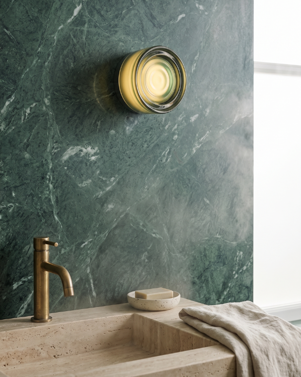Wall Lamp - ALBA, pale green rippled glass dome on a polished aluminium base, view 10
