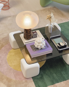 Armose Portable Lamp - Brown Marble, ribbed frosted glass shade on a veined brown marble base, view 3