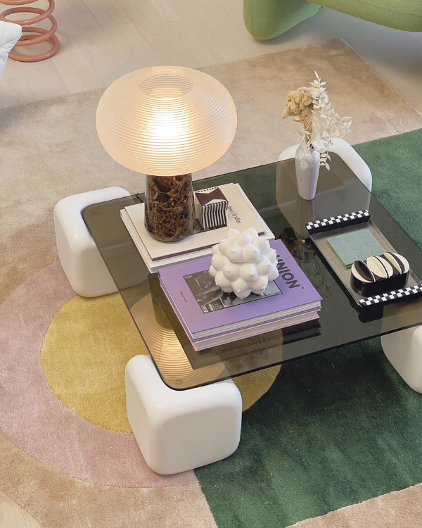 Armose Portable Lamp - Brown Marble, ribbed frosted glass shade on a veined brown marble base, view 3
