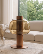 Stell's Lamp - COPPER, copper-toned blown glass over a perforated metal cylinder, view 2