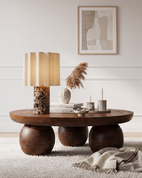 Lamp - Cozze Signature, vertically pleated shade on a stone-look base, view 2