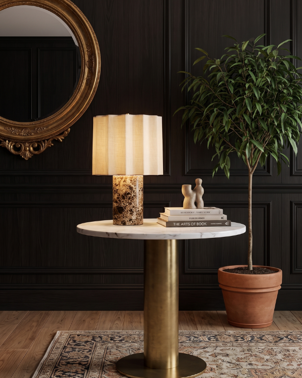 Lamp - Cozze Signature, vertically pleated shade on a stone-look base, view 4