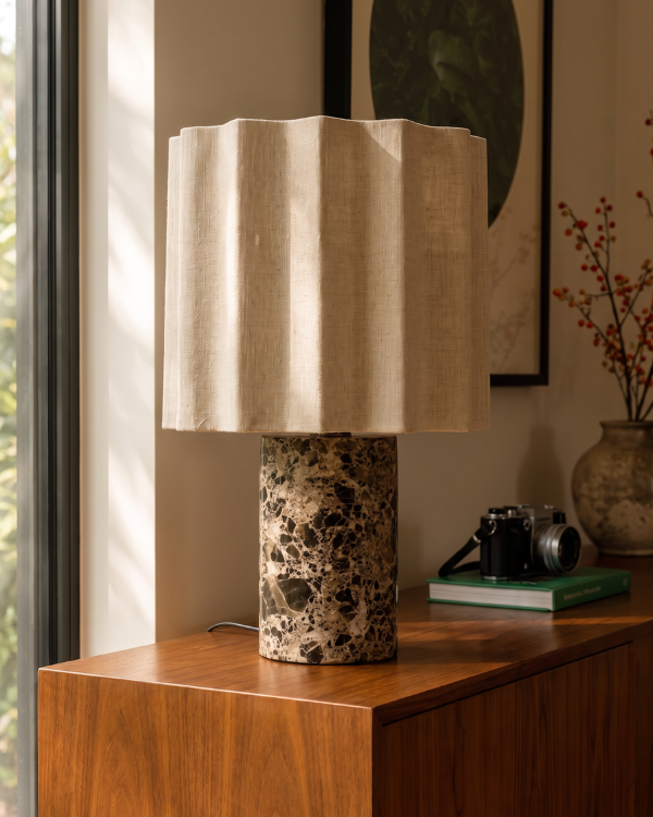 Lamp - Cozze Signature, vertically pleated shade on a stone-look base, view 3