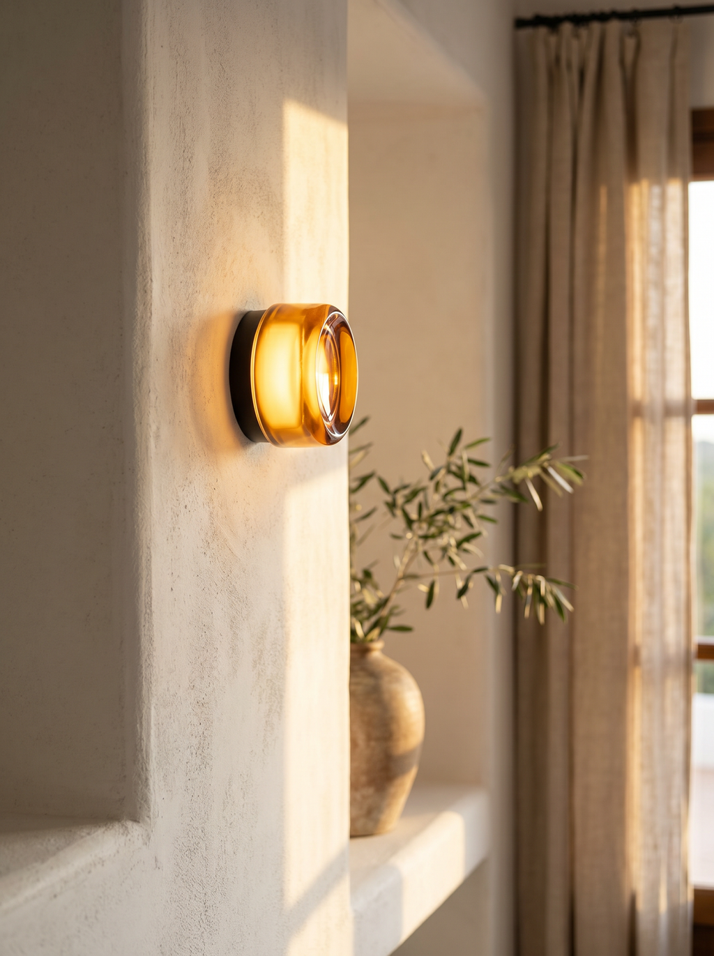Wall Lamp - AVA, amber-tinted glass dome on a matte black aluminium base, view 5