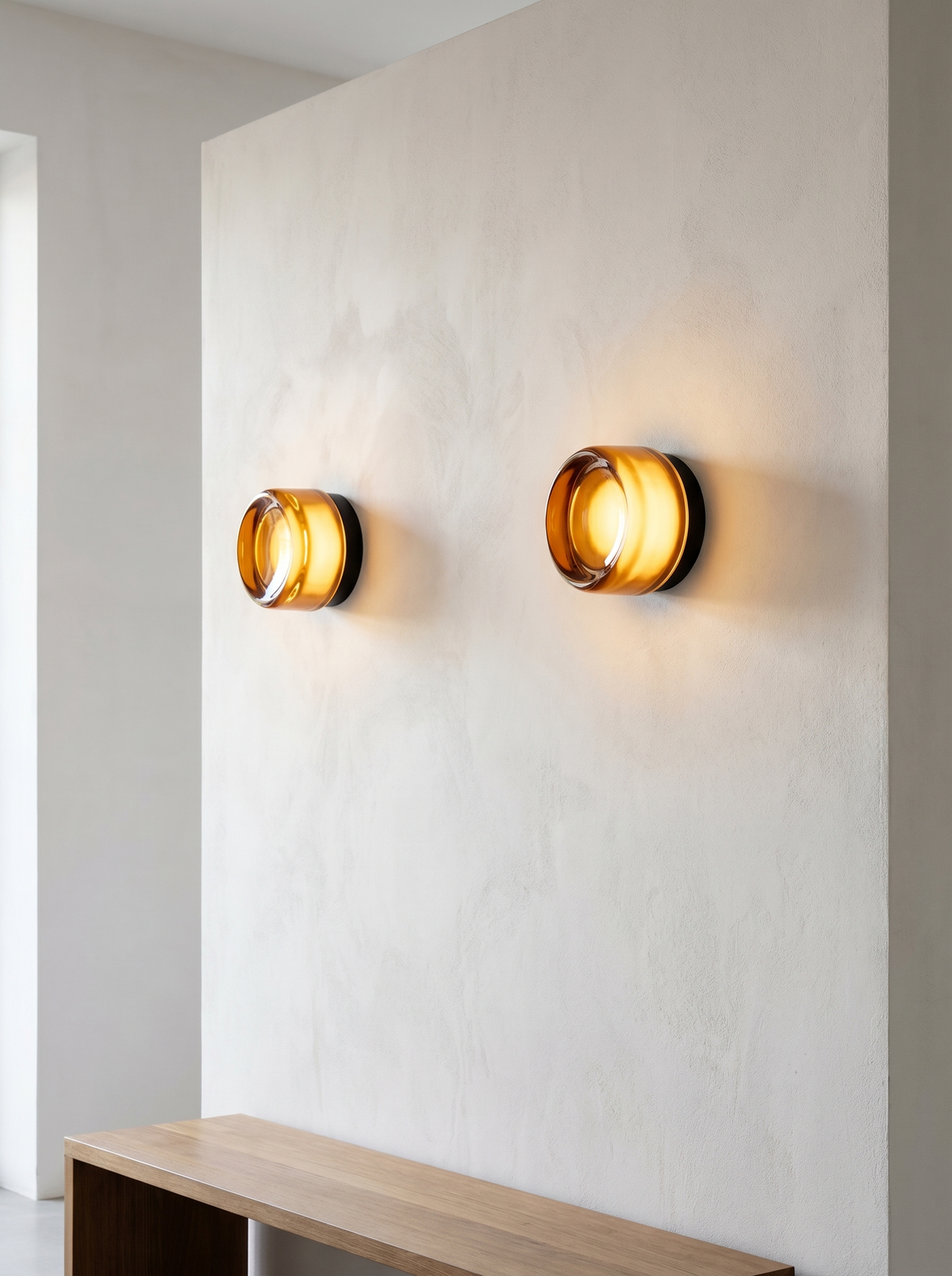 Wall Lamp - AVA, amber-tinted glass dome on a matte black aluminium base, view 10