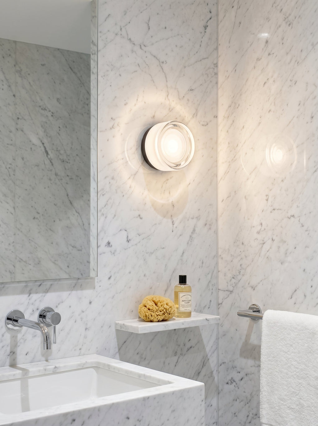 Wall Lamp - LILA, frosted opal glass dome on a matte black aluminium base, view 2