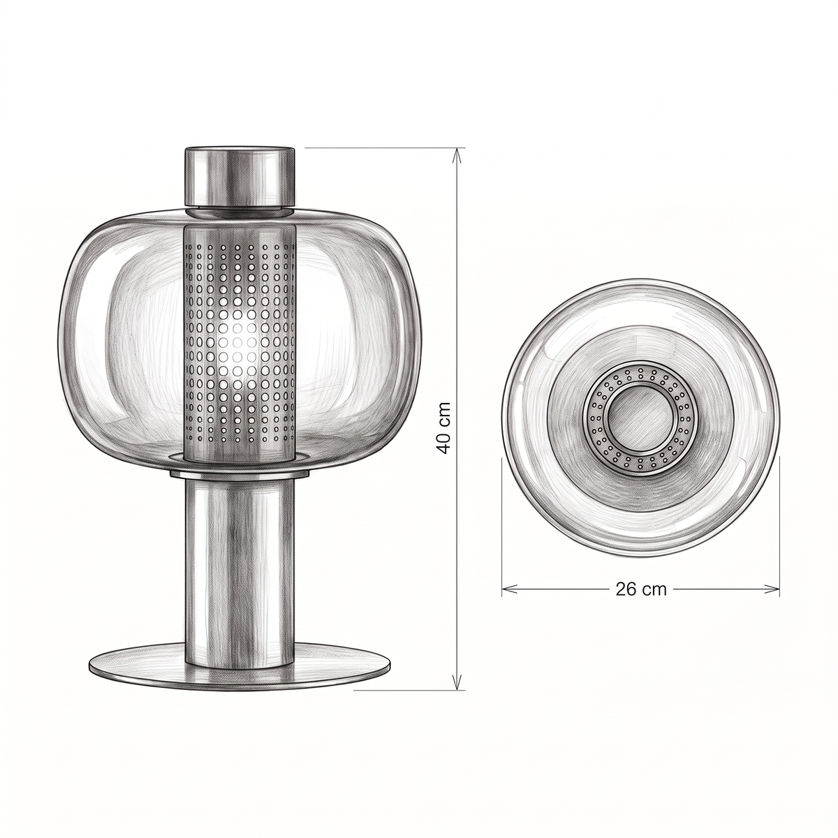 Stell's Table Lamp – Smoke Grey Blown Glass & Perforated Metal
