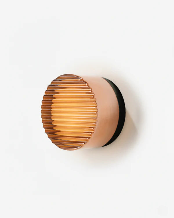 Wall Lamp - ILA, copper-toned ribbed glass dome on a matte black aluminium base